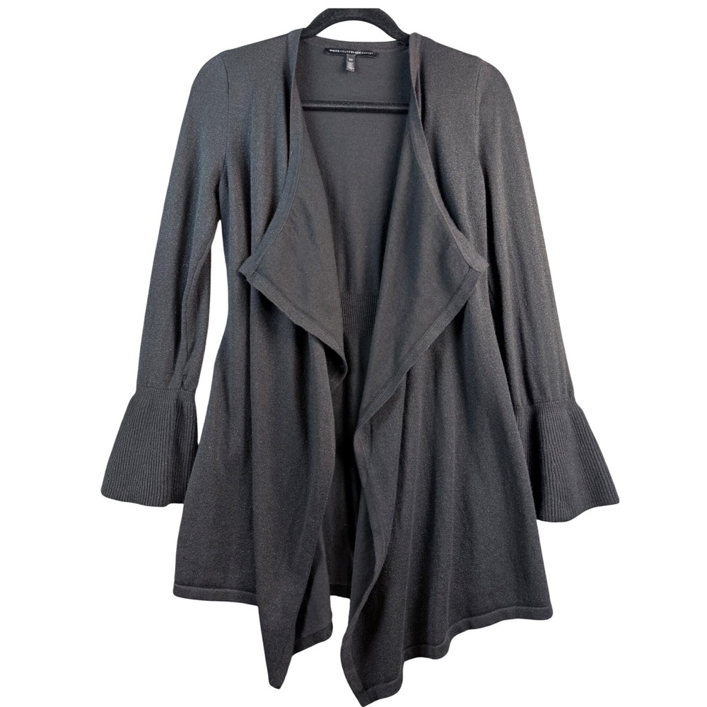 White House Black Market Shimmer Bell Sleeve Waterfall Cardigan XS Black
